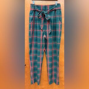 Antonio Melani Natalia green tartan plaid pleated belted ankle pants size 14